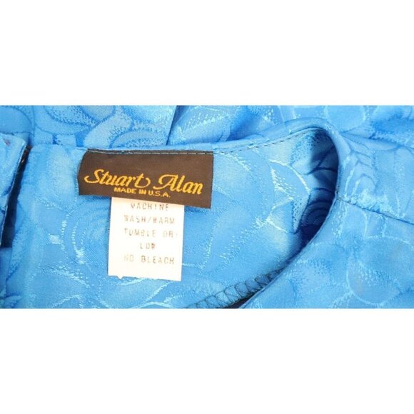 VINTAGE WOMEN'S BLUE FLORAL TEXTURED BLOUSON DRESS - STUART ALAN - SIZE M - Picture 9 of 9